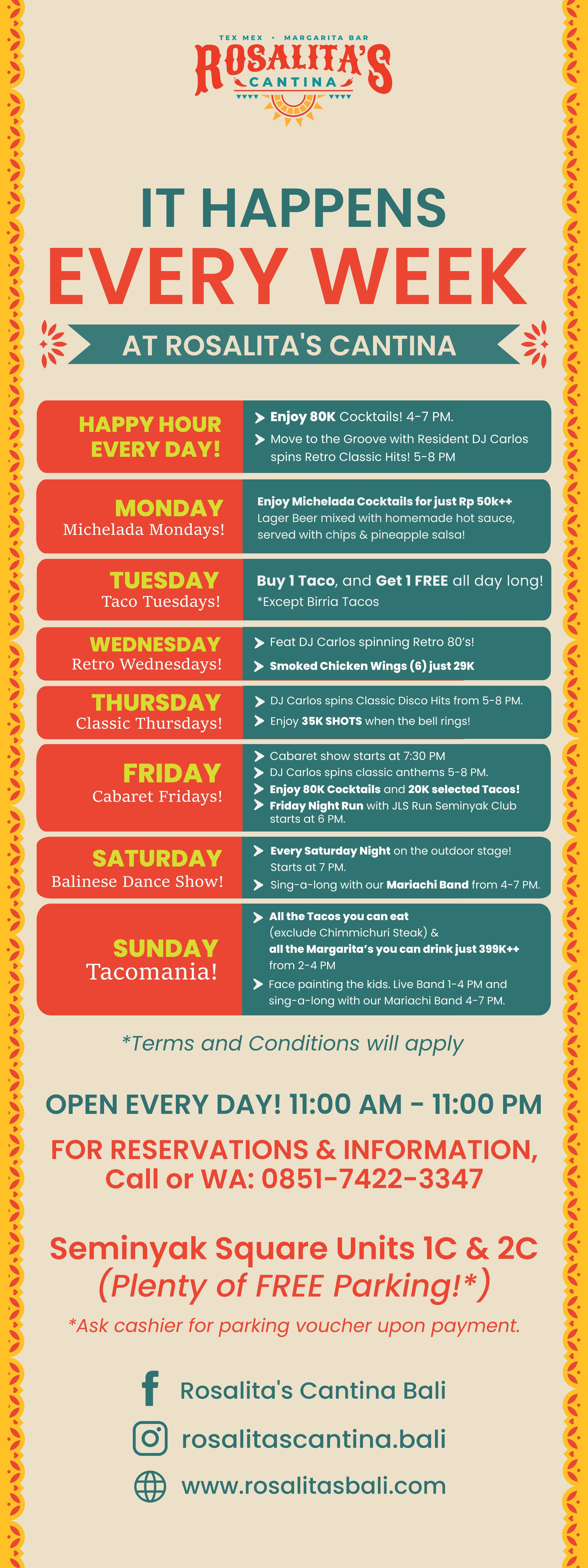 Rosalita's Cantna Weekly Events